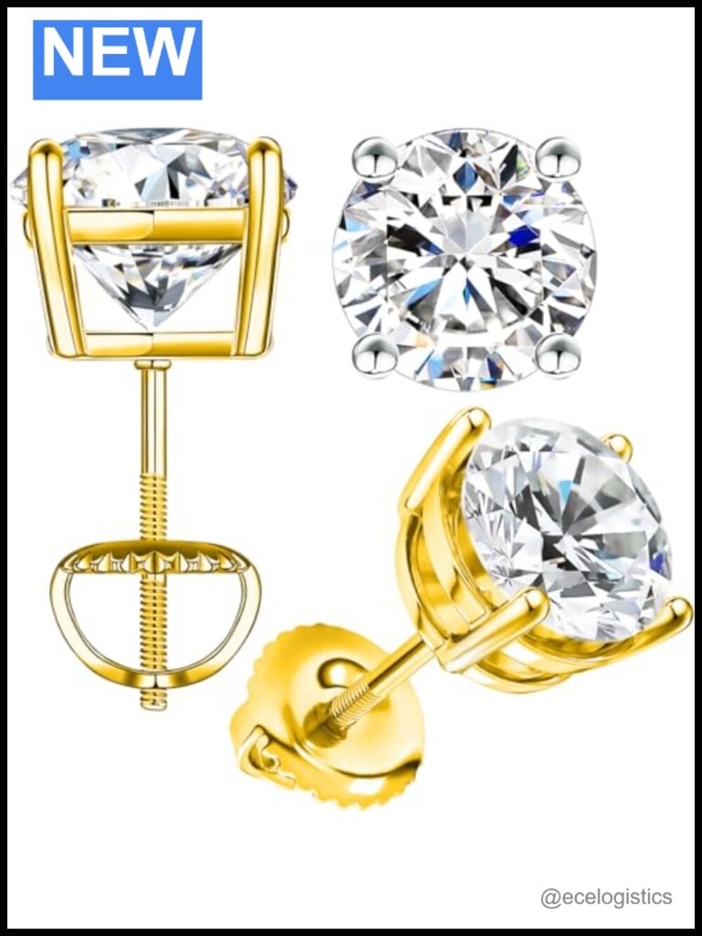 Moissanite Stud Earrings 925 Sterling Silver Screw Back Unisex